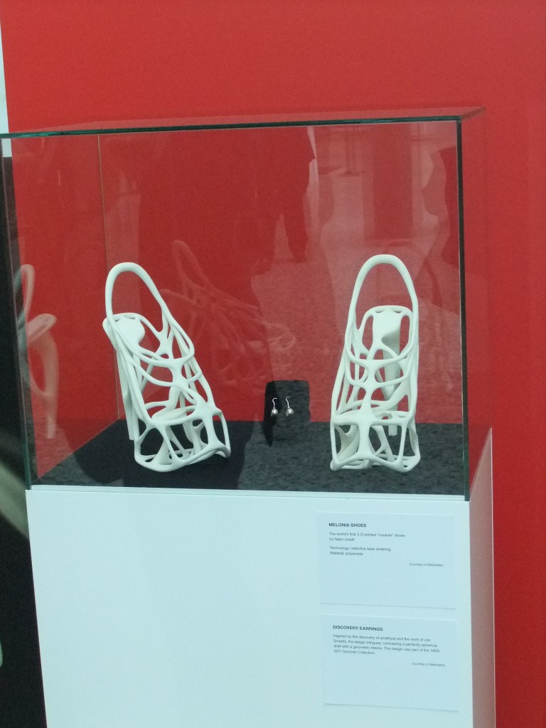 First 3D-printed "Couture" shoes by Naim Josefi made in polyamide by Materialise. (Photo Credit: Catherine Saez, IP-Watch)