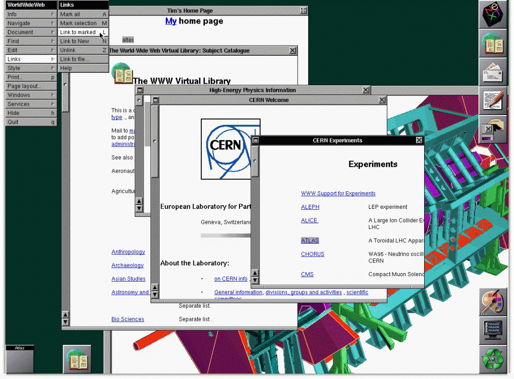 Screenshot of the original NeXT web browser in 1993. (Photo Credit: CERN)