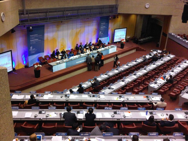 WIPO Assembly regional chairs gather at the podium