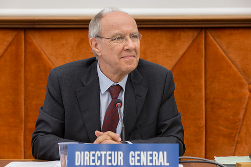 Francis Gurry was re-elected on 8 May © WIPO 2014. Photo: Emmanuel Berrod.