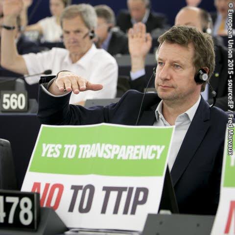 Yannick Jadot, Greens/EFA, makes a point in Parliament vote today