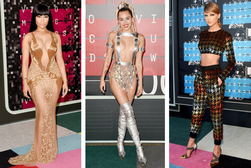 Copy that! Nicki Minaj, Miley Cyrus and Taylor Swift at last night's 2015 MTV Awards