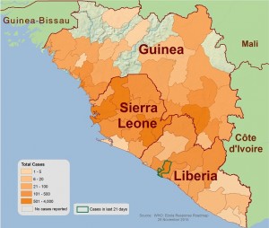 2014 Ebola outbreak in West Africa - outbreak distribution map. 