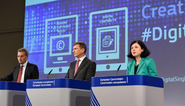 Günther Oettinger, Andrus Ansip and Vĕra Jourová (from left to right)