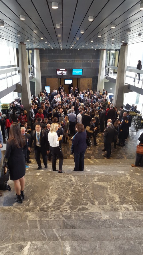 Global health policymakers mingle at WHO Executive Board coffee break