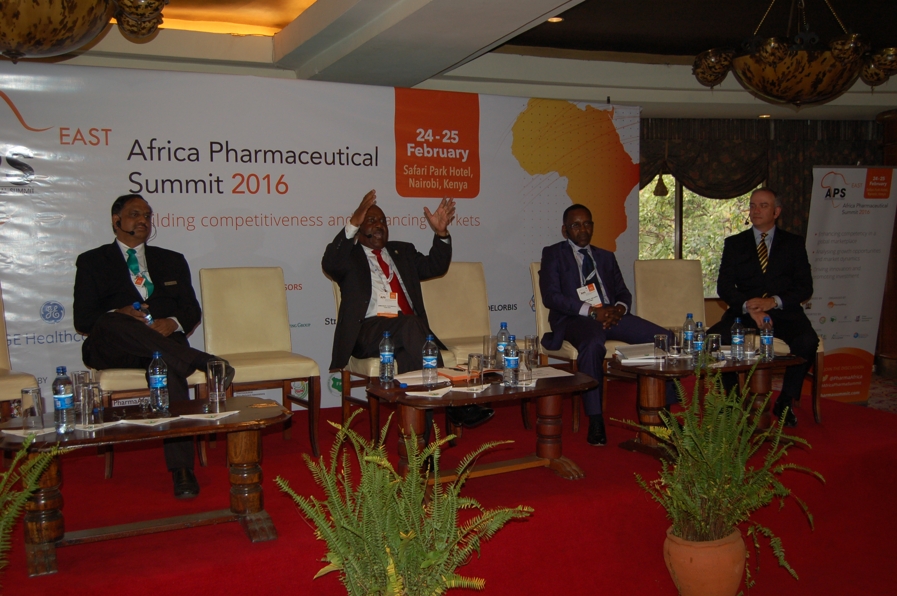 L to R: Sinhue Noronha, CEO Emerging Markets, Strides Shasun; Emmanuel Katongole, chairman CiplaQCIL and chair of the board, TLG Capital; Emmanuel Mujuru, chairman, Federation of African Pharmaceutical Manufacturers; and Walker Lahmann, executive director, Eurofarma Laboratorios S/A