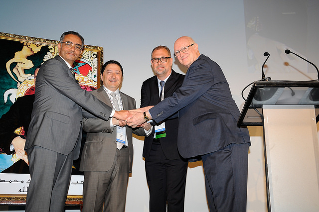 Three CEOS and a Chair - outgoing CEO Fadi Chehadé, interim CEO Akram Atallah, incoming Göran Marby, and Board Chairman Steve Crocker