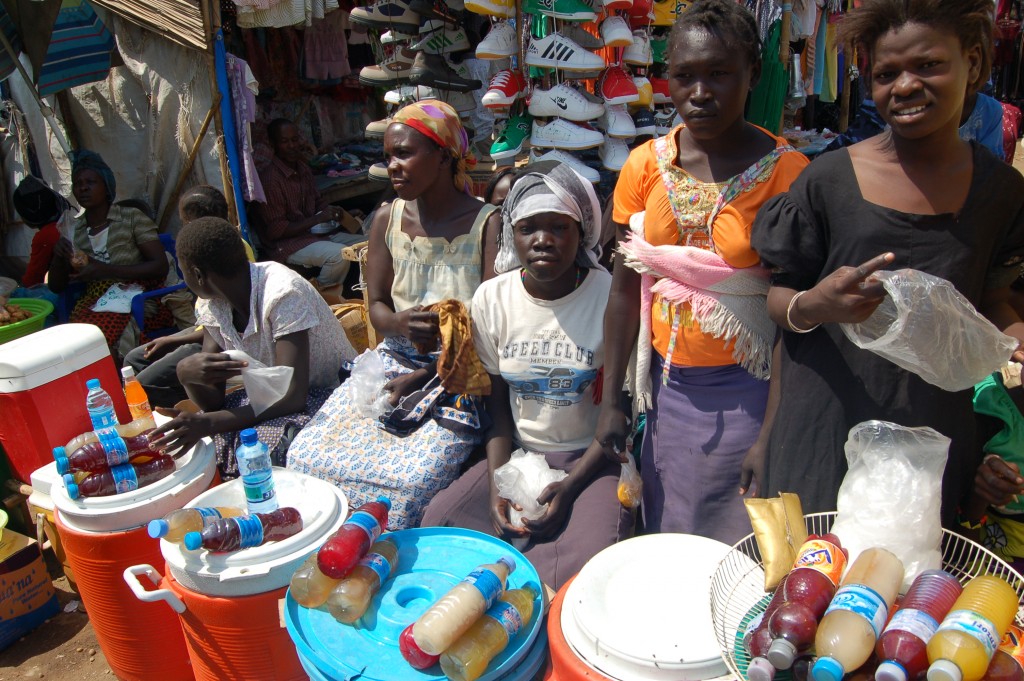 Women sell their merchandise in the South Sudanese capital city, Juba 
