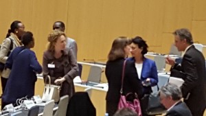 Irini Stamatoudi chats with WIPO copyright team after remarks