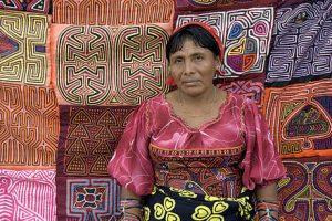 Kuna woman selling molas in Panama market