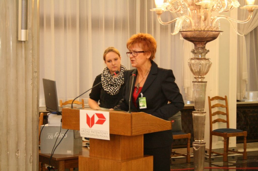 Alicja Adamczak, the president of the UPRP, speaking at the Polish Parliament