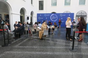 Gathering in the atrium at the WTO Public Forum