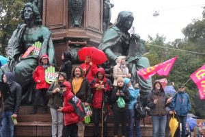 Protesters were unimpressed by the rain. In Bavaria and Baden-Württemberg several groups have called for referendums over the trade agreements.