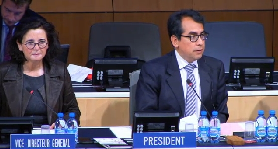 Sylvie Forbin, new WIPO deputy director general for copyright and creative industries sector; Martin Moscoso of Peru, chair of the SCCR